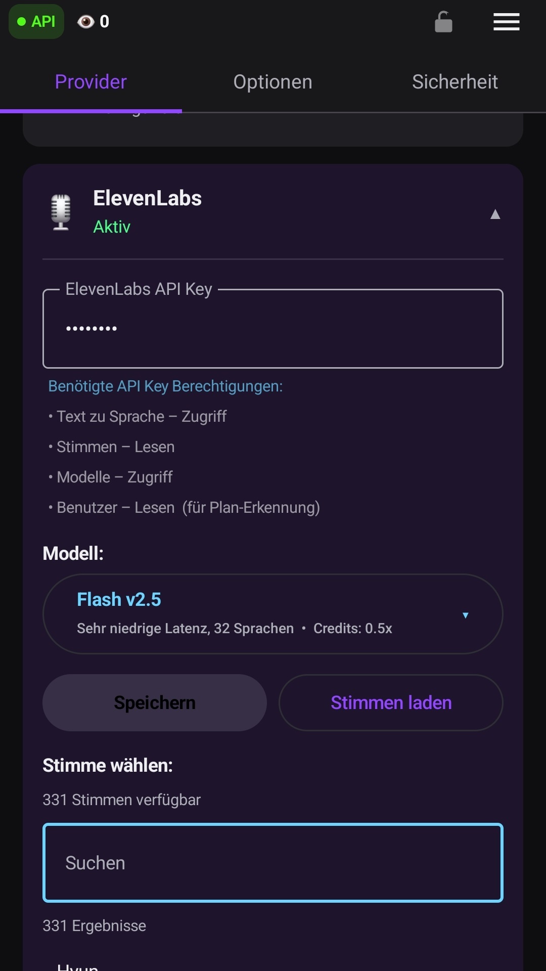Originale TTS-Konfiguration mit ElevenLabs